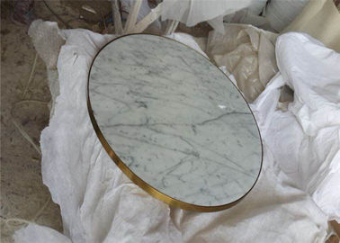 Китай Классическая столешница мрамора Каррары, круглая верхняя часть журнального стола с золотым краем поставщик